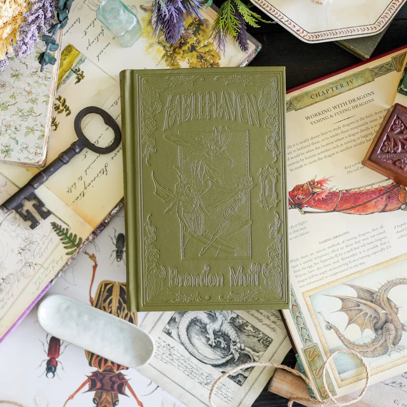 Fablehaven Book One features debossed illustrations on a leatherette cover, playful endpapers, and custom page edges.