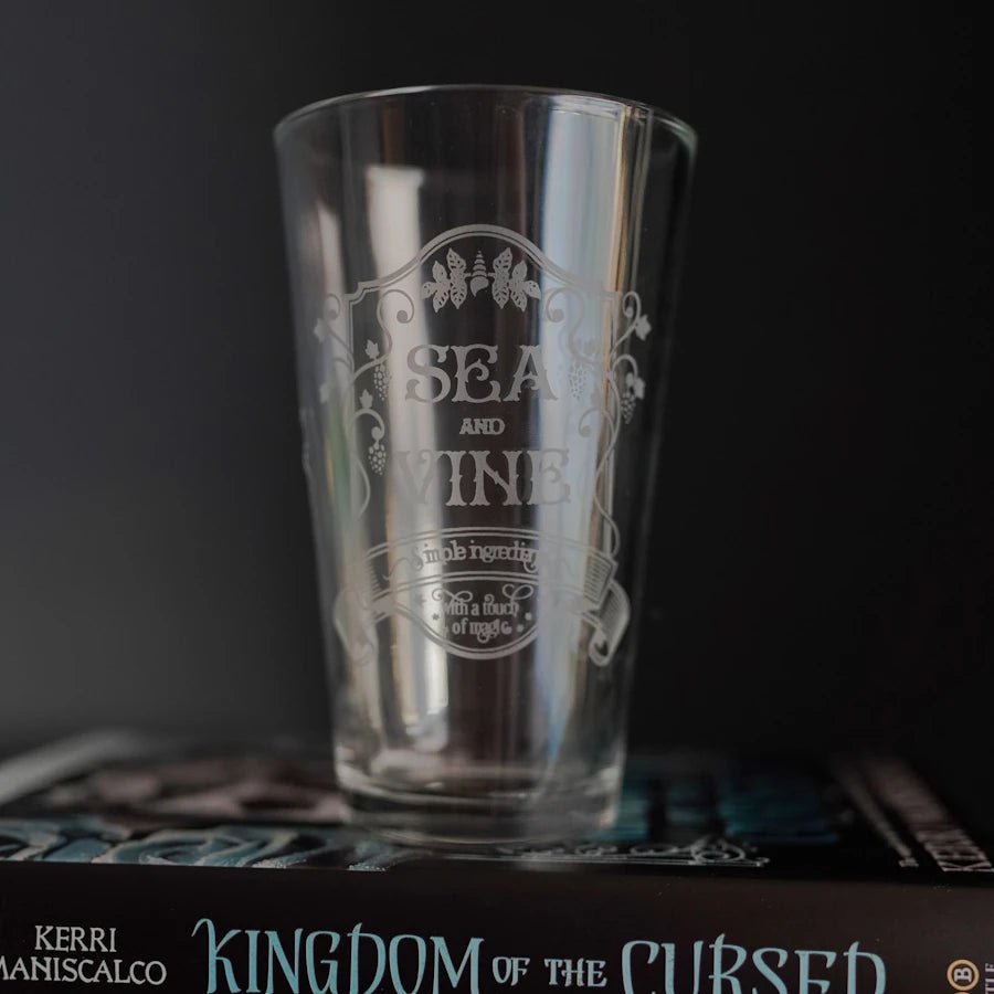 Kingdom of the Wicked Sea and Vine Pub Glass, engraved with "Sea and Vine | Simple ingredients with a touch of magic"