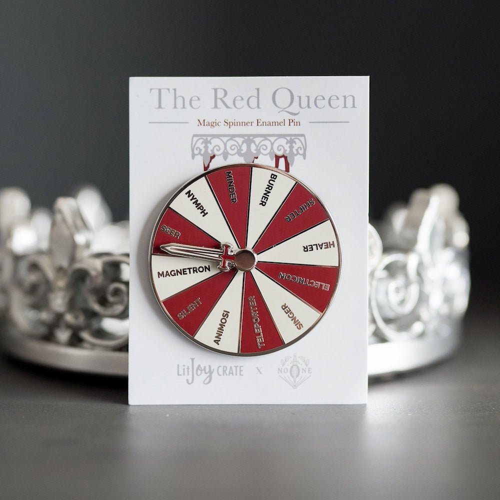 Red Queen Red and Silver Powers Spinner Enamel Pin with 12 Newblood and Silver powers