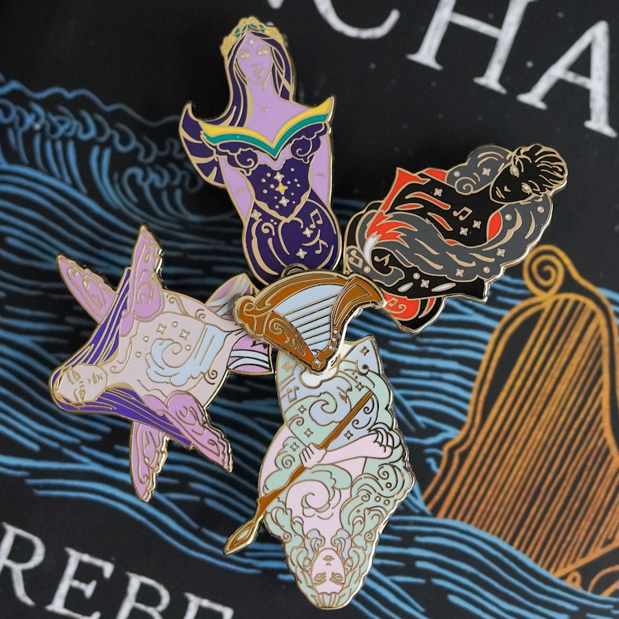 A River Enchanted Spirit Enamel Pin Set includes 4 individual pins that connect together to display the story's elements