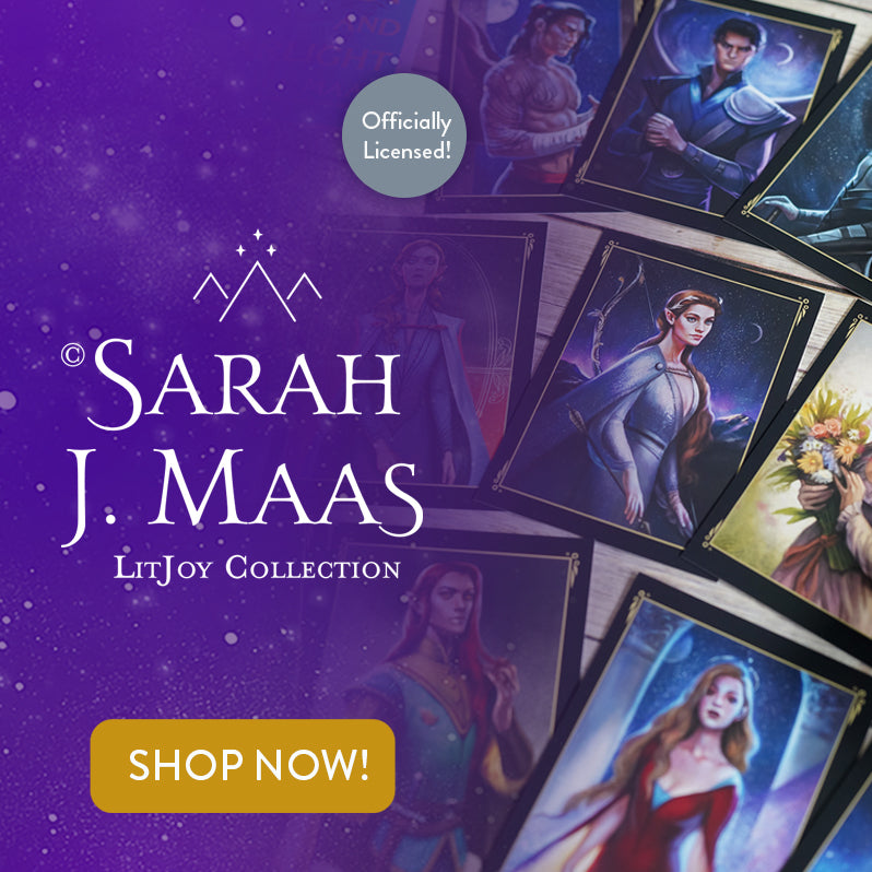 Sarah J. Maas LitJoy Collection featuring ACOTAR art prints and button that says "Shop Now"