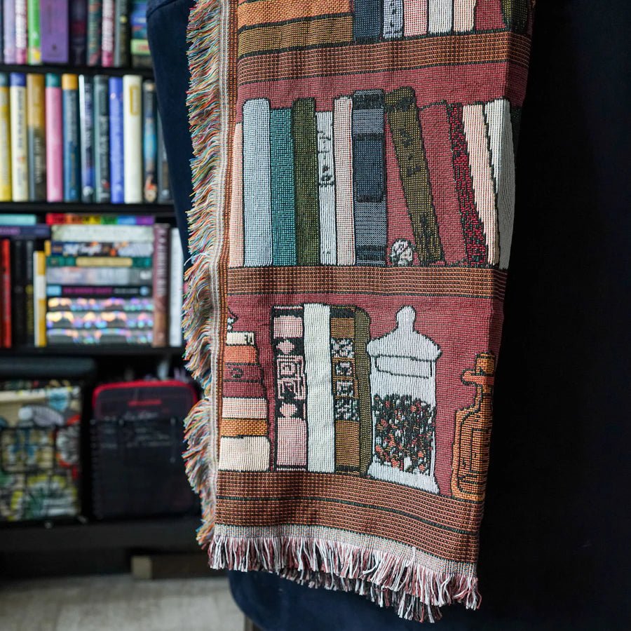 Dark Academia Bookshelf Woven Blanket