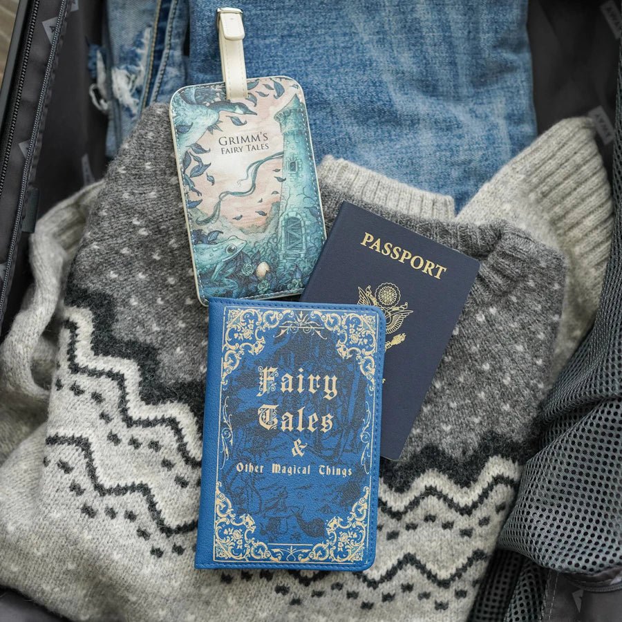 Old Fairytale Passport Holder and Luggage Tag—both resemble classic fairy tale books to inspire your next reading vacation