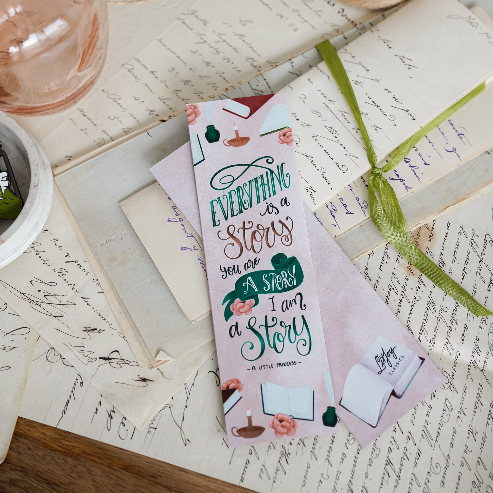 A Little Princess Wooden Bookmark with a quote and storybook images.