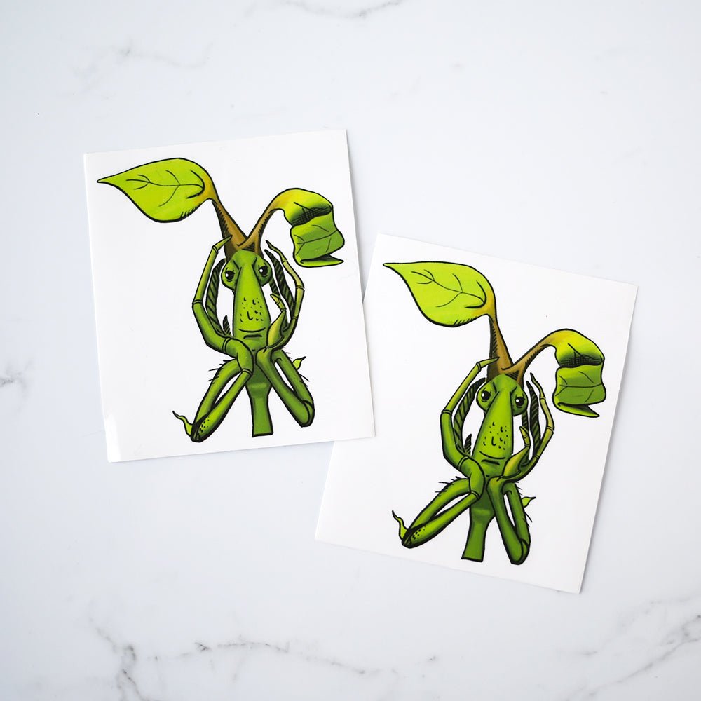Twig Creature Sticker is a green insect-looking creature with leaves for hair and stems for arms and body