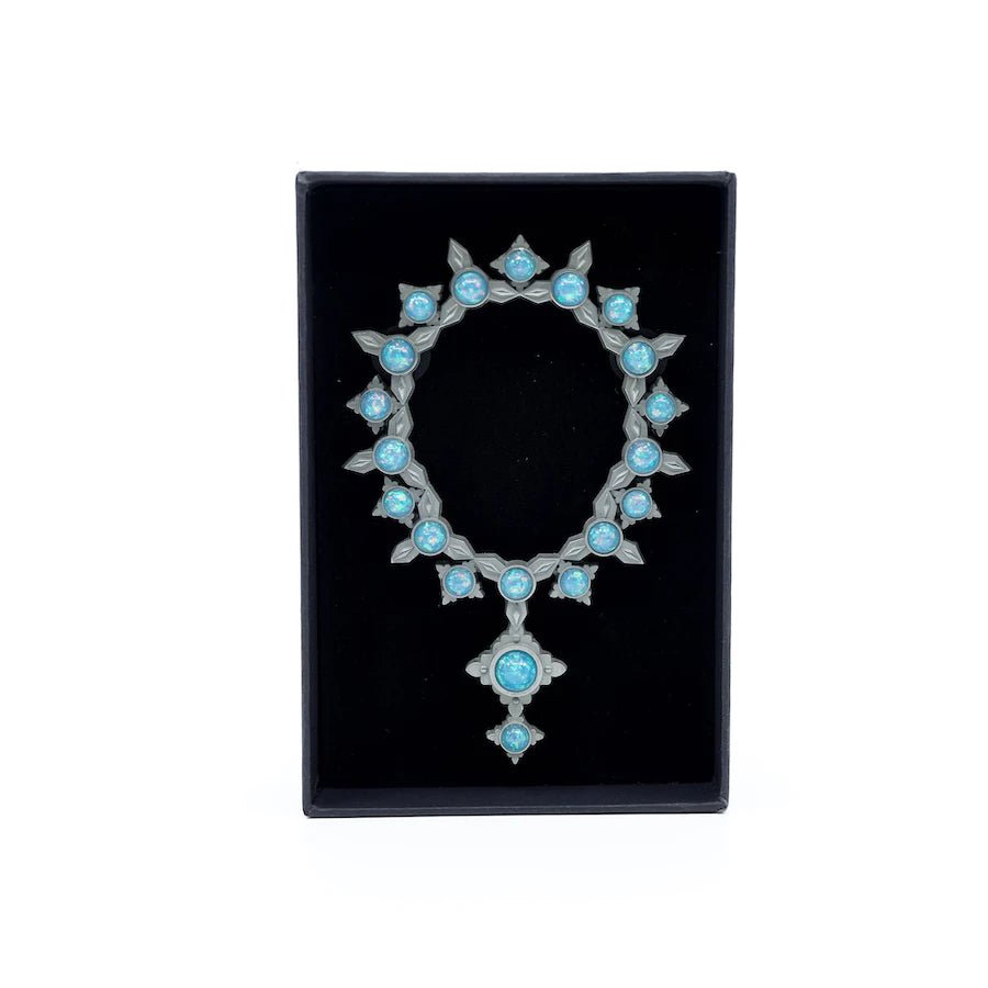 Cursed Opal Necklace Enamel Pin with blue stones and silver details