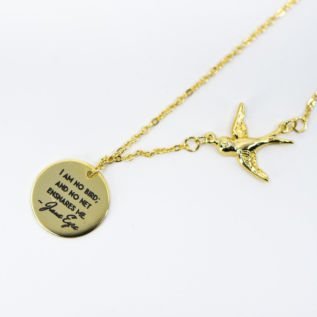 Jane Eyre necklace with quote &quot;I am no bird; and no net ensnares me&quot;