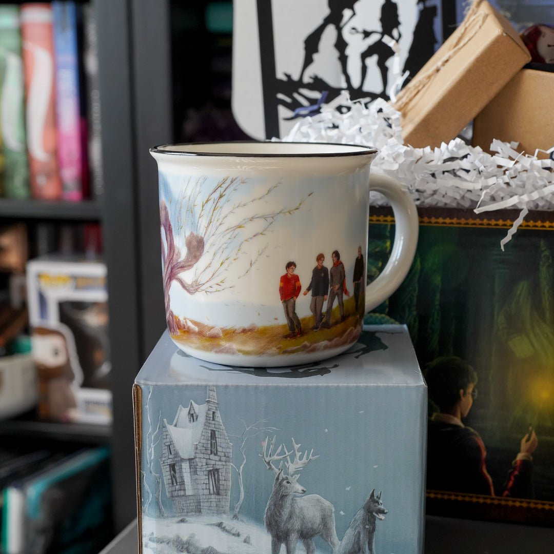 Legends and Lore Crate comes with a cermaic mug with some of our favorite wizrds near the shack and tree