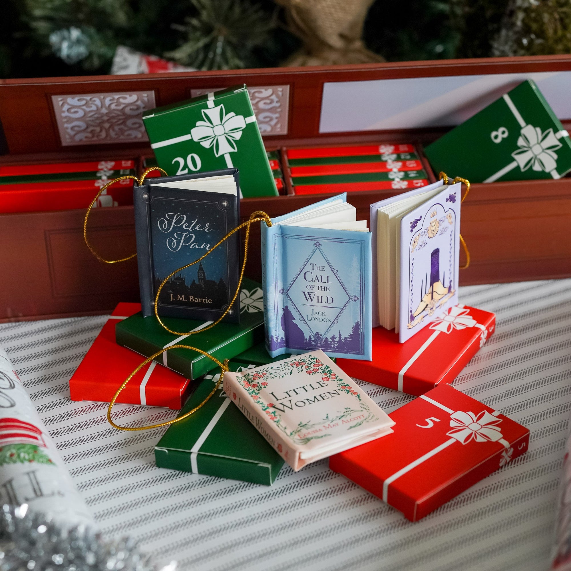 Mini Classic Literature Book Ornament Advent Calendar with 25 tiny books by classic authors