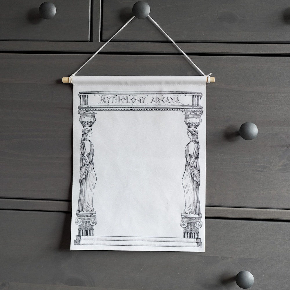 Mythology Arcana Tarot Pin Banner with Ancient Greek statue columns around the border