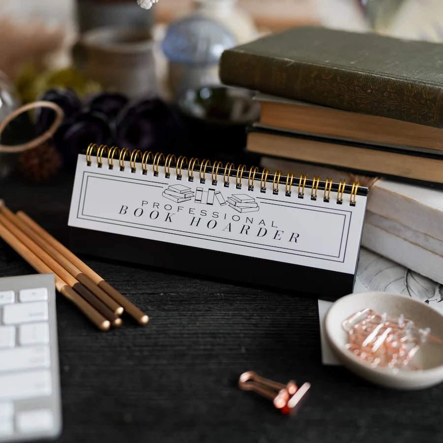 Reader Flippable Desk Plate with various name plates including bibliophile, editor, literary critic, bookworm, and more