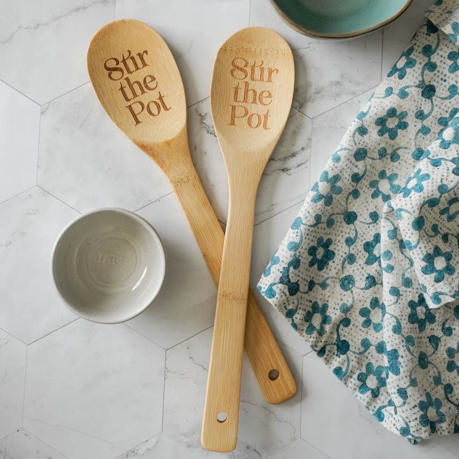 Bamboo Stir the Pot Spoon with "Stir the Pot" printed onto it